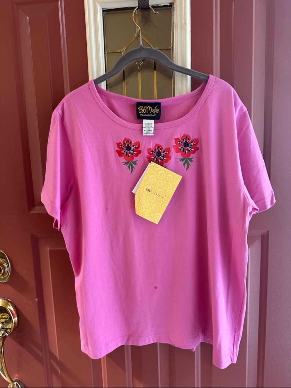 Bob Mackie Pink Floral Embroidered Tee